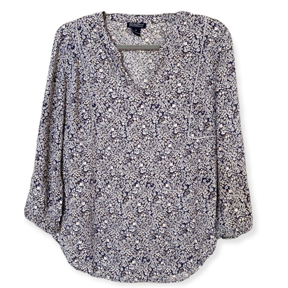 Lucky Brand Navy and Cream Floral Blouse